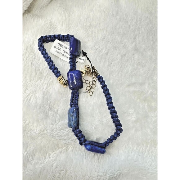 NEW Free People Sweet Carolina Choker Necklace Blue Lapis Bohemian Macrame 70s - Picture 1 of 4